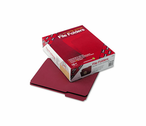SMD13084 File Folders, 1/3 Cut, Reinforced Top Tab, Letter, Maroon, 100/Box By SMEAD MANUFACTURING CO.