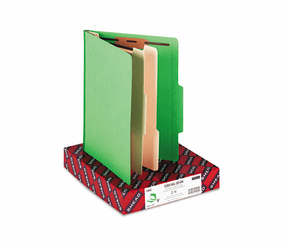 SMD14002 Top Tab Classification Folders, Two Dividers, Six-Section, Green, 10/Box By SMEAD MANUFACTURING CO.