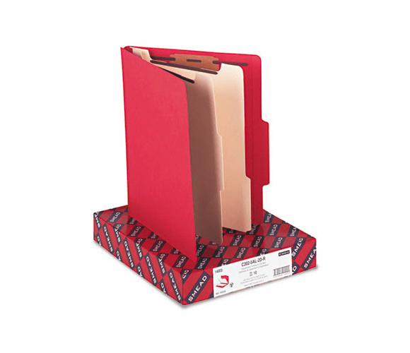 SMD14003 Top Tab Classification Folders, Two Dividers, Six-Section, Red, 10/Box By SMEAD MANUFACTURING CO.