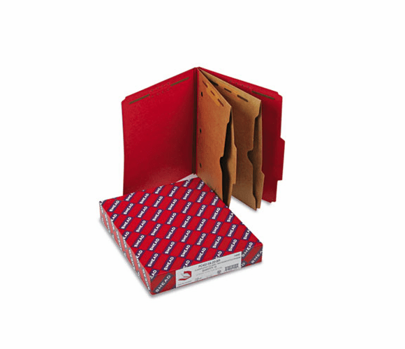 SMD14082 Pressboard Folders, Two Pocket Dividers, Letter, Six-Section, Bright Red, 10/Box By SMEAD MANUFACTURING CO.