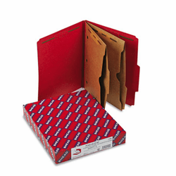 SMD14082 Pressboard Folders, Two Pocket Dividers, Letter, Six-Section, Bright Red, 10/Box By SMEAD MANUFACTURING CO.