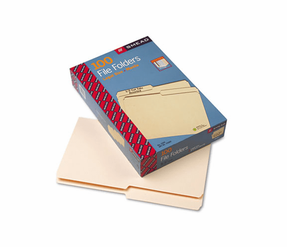 SMD15320 File Folders, 1/2 Cut, One-Ply Top Tab, Legal, Manila, 100/Box By SMEAD MANUFACTURING CO.
