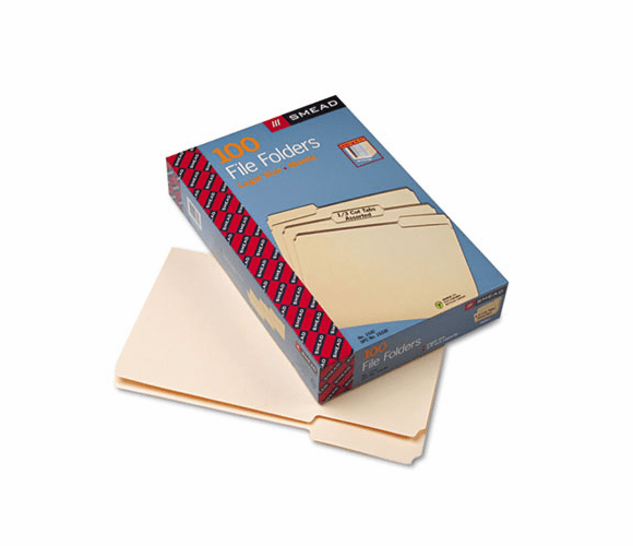 SMD15330 1/3 Cut Assorted Position File Folders, One-Ply Top Tab, Legal, Manila, 100/Box By SMEAD MANUFACTURING CO.
