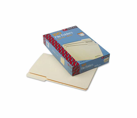 SMD15333 File Folders, 1/3 Cut Third Position, One-Ply Top Tab, Legal, Manila, 100/Box By SMEAD MANUFACTURING CO.