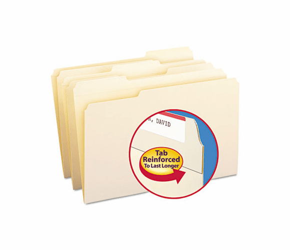 SMD15334 File Folders, 1/3 Cut Assorted, Reinforced Top Tab, Legal, Manila, 100/Box By SMEAD MANUFACTURING CO.