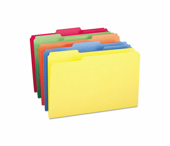 SMD16943 File Folders, 1/3 Cut Top Tab, Legal, Assorted Colors, 100/Box By SMEAD MANUFACTURING CO.
