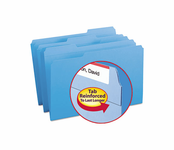 SMD17034 File Folders, 1/3 Cut, Reinforced Top Tab, Legal, Blue, 100/Box By SMEAD MANUFACTURING CO.