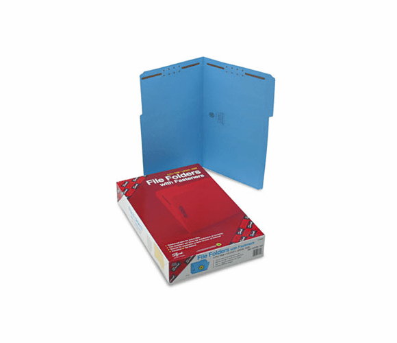 SMD17040 Folders, Two Fasteners, 1/3 Cut Assorted, Top Tab, Legal, Blue, 50/Box By SMEAD MANUFACTURING CO.