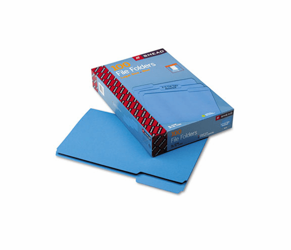 SMD17043 File Folders, 1/3 Cut Top Tab, Legal, Blue, 100/Box By SMEAD MANUFACTURING CO.