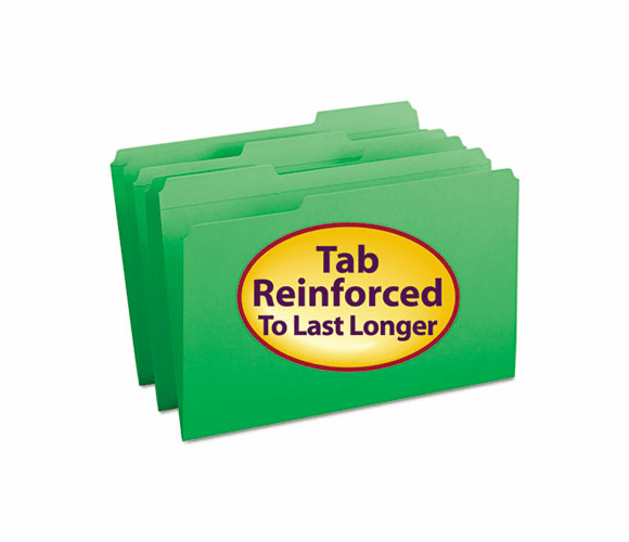 SMD17134 File Folders, 1/3 Cut, Reinforced Top Tab, Legal, Green, 100/Box By SMEAD MANUFACTURING CO.