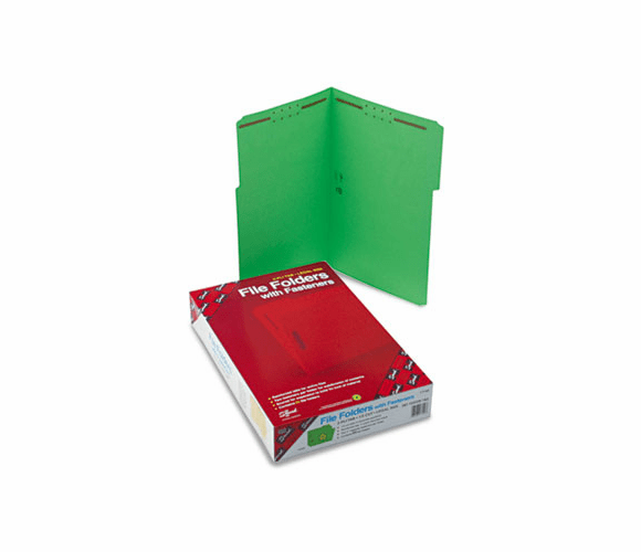 SMD17140 Folders, Two Fasteners, 1/3 Cut Assorted Top Tab, Legal, Green, 50/Box By SMEAD MANUFACTURING CO.