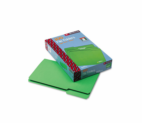 SMD17143 File Folders, 1/3 Cut Top Tab, Legal, Green, 100/Box By SMEAD MANUFACTURING CO.