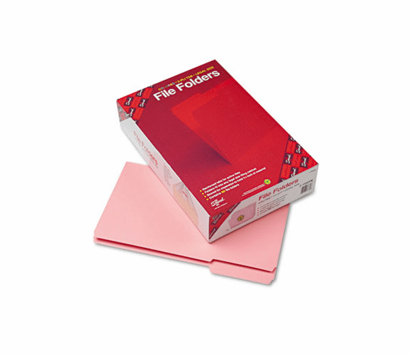 SMD17634 File Folders, 1/3 Cut, Reinforced Top Tab, Legal, Pink,100/Box By SMEAD MANUFACTURING CO.
