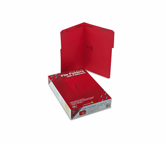 SMD17740 Folders, Two Fasteners, 1/3 Cut Assorted, Top Tab, Legal, Red, 50/Box By SMEAD MANUFACTURING CO.