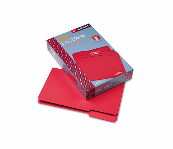 SMD17743 File Folders, 1/3 Cut Top Tab, Legal, Red, 100/Box By SMEAD MANUFACTURING CO.