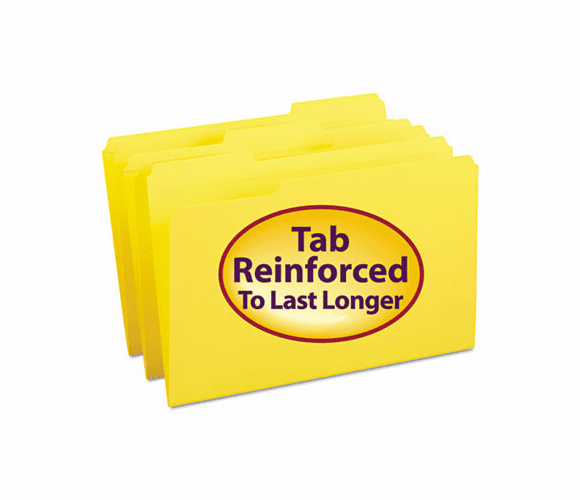 SMD17934 File Folders, 1/3 Cut, Reinforced Top Tab, Legal, Yellow, 100/Box By SMEAD MANUFACTURING CO.