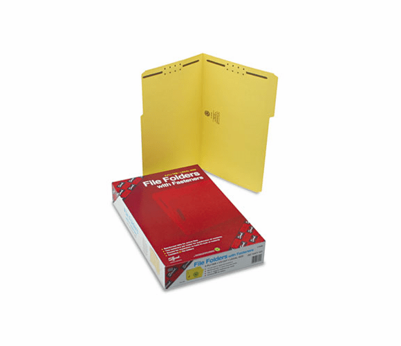 SMD17940 Folders, Two Fasteners, 1/3 Cut Assorted, Top Tab, Legal, Yellow, 50/Box By SMEAD MANUFACTURING CO.