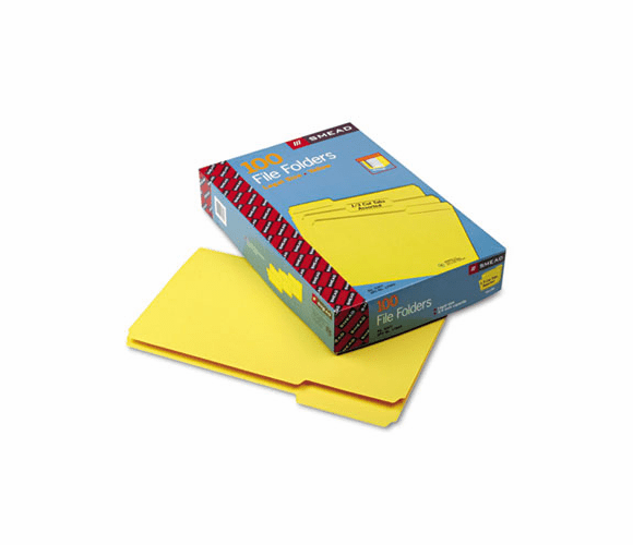SMD17943 File Folders, 1/3 Cut Top Tab, Legal, Yellow, 100/Box By SMEAD MANUFACTURING CO.