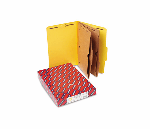SMD19084 Pressboard Folders with Two Pocket Dividers, Legal, Six-Section, Yellow, 10/Box By SMEAD MANUFACTURING CO.