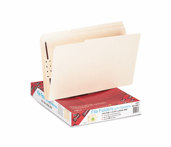SMD19534 Folders, One Fastener, 1/3 Cut Assorted, Top Tab, Legal, Manila, 50/Box By SMEAD MANUFACTURING CO.