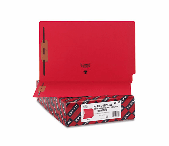 SMD28740 Two-Inch Capacity Fastener Folders, Straight Tab, Legal, Red, 50/Box By SMEAD MANUFACTURING CO.