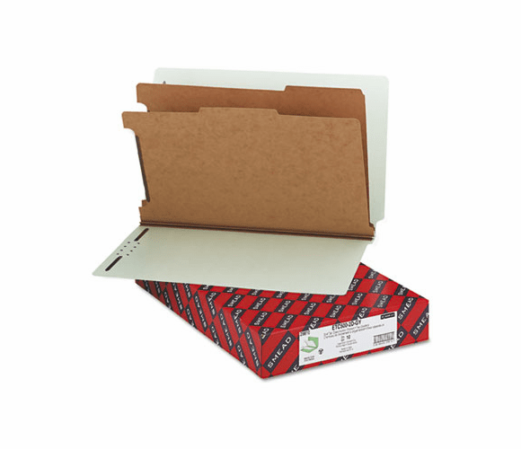SMD29810 Pressboard End Tab Classification Folder, Legal, Six-Section, Gray-Green, 10/Box By SMEAD MANUFACTURING CO.