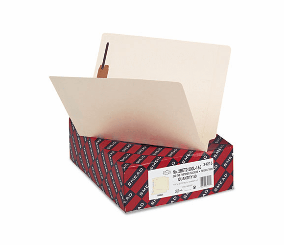 SMD34215 Heavyweight Folders, Two Fasteners, End Tab, Letter, 14 Point Manila, 50/Box By SMEAD MANUFACTURING CO.