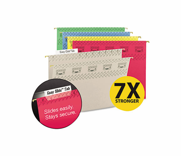 SMD64040 Tuff Hanging Folder with Easy Slide Tab, Letter, Assorted, 15/Pack By SMEAD MANUFACTURING CO.