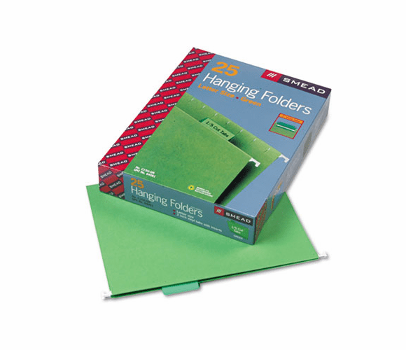 SMD64061 Hanging File Folders, 1/5 Tab, 11 Point Stock, Letter, Bright Green, 25/Box By SMEAD MANUFACTURING CO.