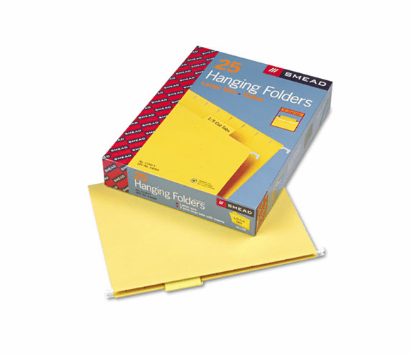 SMD64069 Hanging File Folders, 1/5 Tab, 11 Point Stock, Letter, Yellow, 25/Box By SMEAD MANUFACTURING CO.