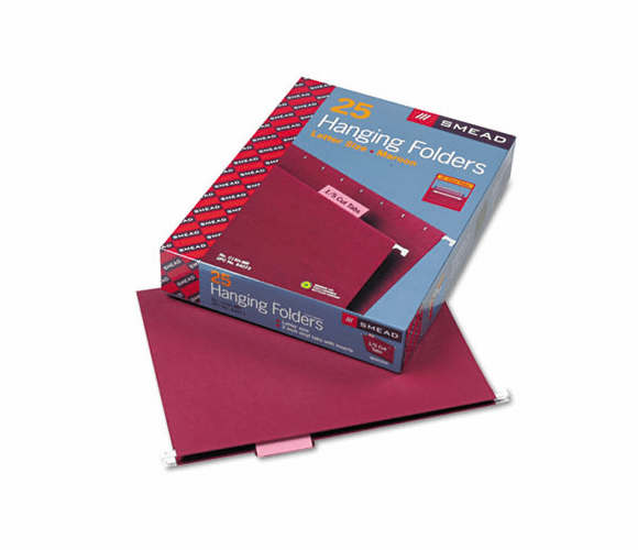 SMD64073 Hanging File Folders, 1/5 Tab, 11 Point Stock, Letter, Maroon, 25/Box By SMEAD MANUFACTURING CO.
