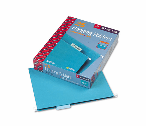 SMD64074 Hanging File Folders, 1/5 Tab, 11 Point Stock, Letter, Teal, 25/Box By SMEAD MANUFACTURING CO.