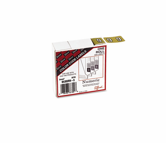 SMD66709 Barkley-Compatible Labels, Number 9, 1 x 1-1/2, Gold, 500/Roll By SMEAD MANUFACTURING CO.