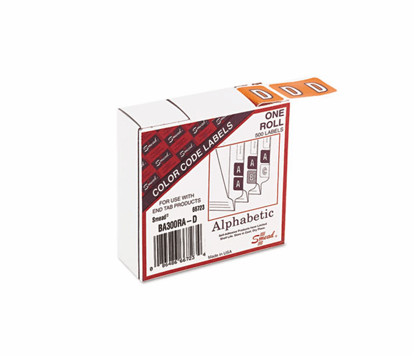 SMD66723 Barkley-Compatible Labels, Letter D, 1 x 1-1/2, Dark Orange, 500/Roll By SMEAD MANUFACTURING CO.