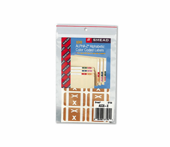 SMD67194 Alpha-Z Color-Coded Second Letter Labels, Letter X, Light Brown, 100/Pack By SMEAD MANUFACTURING CO.