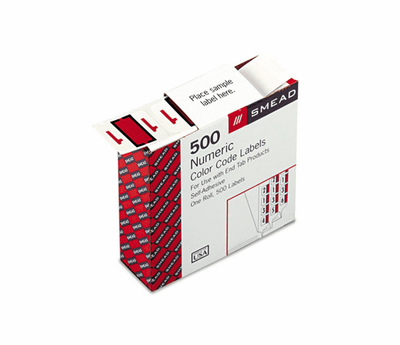 SMD67371 Single Digit End Tab Labels, Number 1, Red-on-White, 500/Roll By SMEAD MANUFACTURING CO.