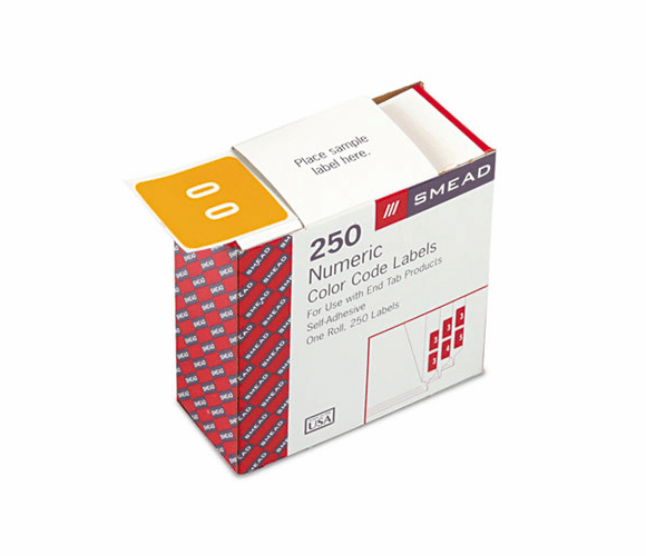 SMD67420 Single Digit End Tab Labels, Number 0, White-on-Yellow, 250/Roll By SMEAD MANUFACTURING CO.