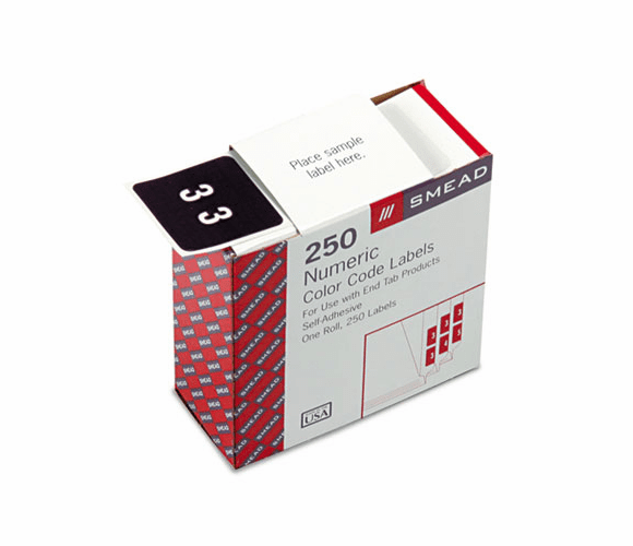 SMD67423 Single Digit End Tab Labels, Number 3, White-on-Purple, 250/Roll By SMEAD MANUFACTURING CO.