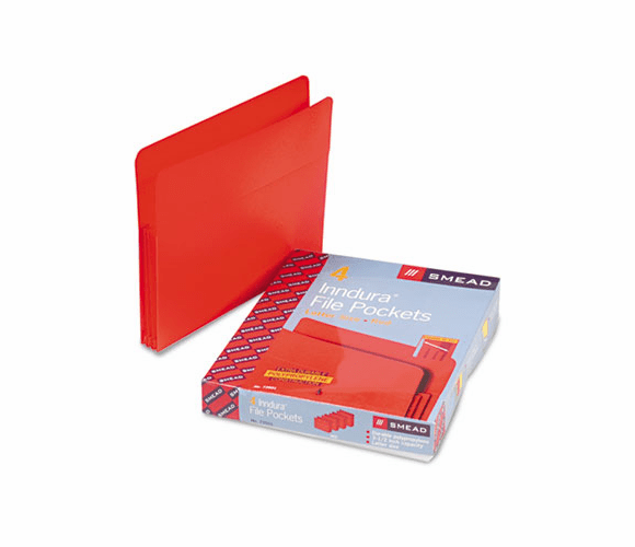 SMD73501 Expansion Drop Front File Pockets, Straight Tab, Poly, Letter, Red, 4/Box By SMEAD MANUFACTURING CO.
