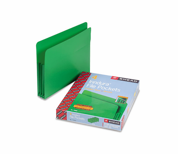 SMD73502 Expansion Drop Front File Pockets, Straight Tab, Poly, Letter, Green, 4/Box By SMEAD MANUFACTURING CO.