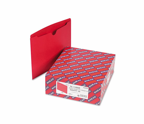 SMD75509 File Jackets, Reinforced Double-Ply Tab, Letter, 11 Point Stock, Red, 100/Box By SMEAD MANUFACTURING CO.