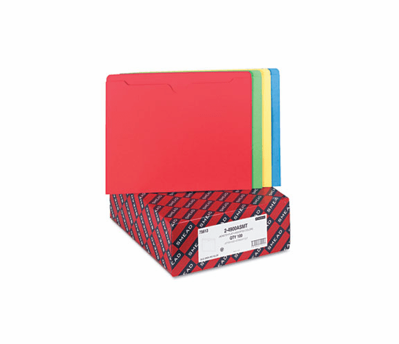 SMD75613 File Jackets with Double-Ply Tab, Letter, Blue/Green/Red/Yellow, 100/Box By SMEAD MANUFACTURING CO.