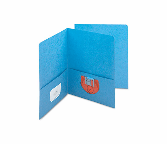 SMD87852 Two-Pocket Portfolio, Embossed Leather Grain Heavy Paper, Blue, 25/Box By SMEAD MANUFACTURING CO.