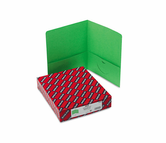 SMD87855 Two-Pocket Portfolio, Embossed Leather Grain Paper, Green, 25/Box By SMEAD MANUFACTURING CO.