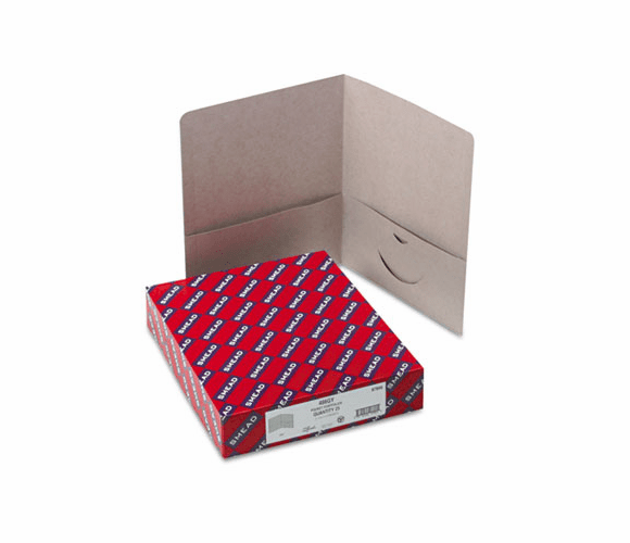 SMD87856 Two-Pocket Portfolio, Embossed Leather Grain Heavy Paper, Gray, 25/Box By SMEAD MANUFACTURING CO.