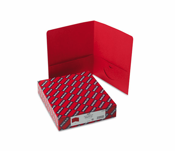 SMD87859 Two-Pocket Portfolio, Embossed Leather Grain Paper, Red, 25/Box By SMEAD MANUFACTURING CO.