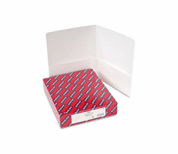 SMD87861 Two-Pocket Portfolio, Embossed Leather Grain Paper, White, 25/Box By SMEAD MANUFACTURING CO.