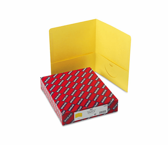 SMD87862 Two-Pocket Portfolio, Embossed Leather Grain Paper, Yellow, 25/Box By SMEAD MANUFACTURING CO.