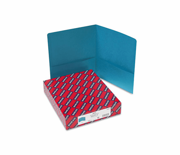 SMD87867 Two-Pocket Portfolio, Embossed Leather Grain Paper, Teal, 25/Box By SMEAD MANUFACTURING CO.