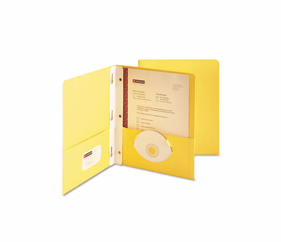 SMD88062 Paper Two-Pocket Portfolio, Tang Clip, Letter, 1/2" Capacity, Yellow, 25/Box By SMEAD MANUFACTURING CO.